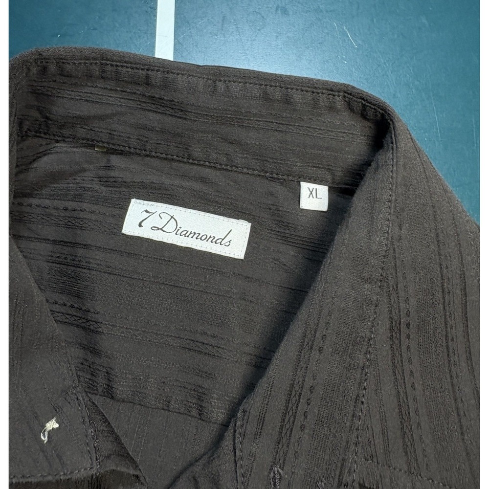 7 Diamonds Button Up Shirt Men XL Brown Striped Y2K Affliction Style Punk Grunge - Picture 5 of 10